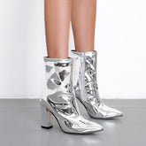 Patent Pointed Toe Chunky Zipper Heeled Boots Oshnow